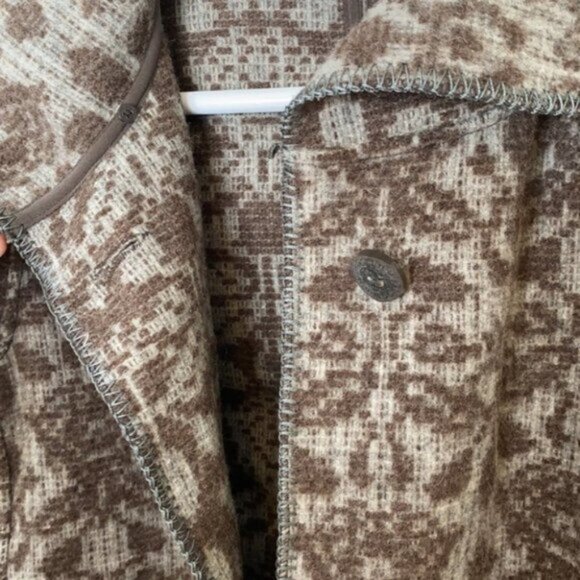 Woolrich Women Gray Aztec Heather Wool Knit Blanket Cardigan Coat Size Medium - Picture 5 of 10